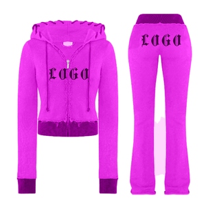 Hoodie and Sweatpants <b>Set</b> Acid Wash Custom Puff Printing Distressed Ribbed Women Tracksuits cotton - Product Image 5