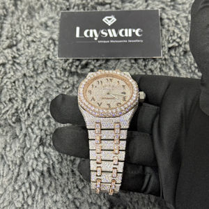 Montre de luxe classique en acier inoxydable avec aiguilles en moissanite VVS de haute qualité, verre saphir, style hip-hop glacé, double affichage pour affaires - Product Image 5
