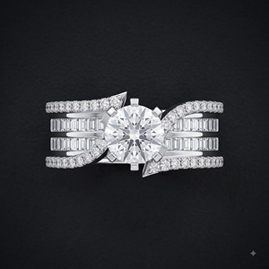 Luxury Round Diamond Engagement <b>Ring</b> Yellow Gold <b>Split</b> Shank Baguette Diamond Bridal <b>Ring</b> IGI Certified OEM Custom Jewelry - Product Image 1