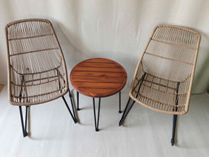 Modern Minimalist Rattan Chair Set with Teak Table Steel <b>Frame</b> Outdoor Garden Furniture 2 Seater Weather Resistant Hotel Entry - Product Image 6