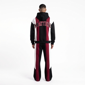 Ensemble de survêtement homme noir, rouge et blanc, veste zippée et pantalon évasé, streetwear et sportswear personnalisés - Product Image 2