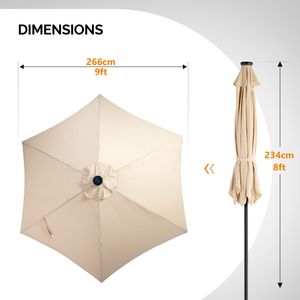 Ombrellone da Esterno Solare da 2,7 m con Luci LED, Impermeabile, in Polietilene, 6 Stecche, con Manovella e Pulsante di Inclinazione per Tavolo da Mercato - Product Image 2
