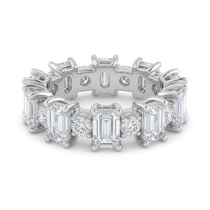 Bague de fiançailles et de mariage en or blanc 14 carats, tendance, entièrement sertie d'émeraudes et de diamants ronds, bijoux fins plaqués rhodium - Product Image 1