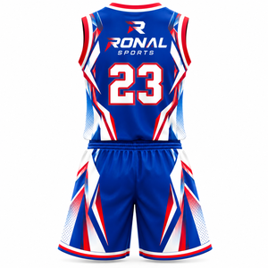 Conjunto de Camiseta de Baloncesto RONAL SPORTS Sublimada con Cuello en V, Sin Mangas, Absorbente de Humedad, Uniforme para Adultos, Todas las Temporadas, Estampado Geométrico - Product Image 2