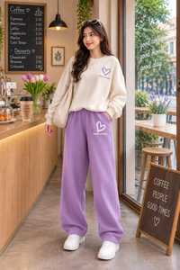 Oneten Womens <b>Light</b> <b>Blue</b> Knit Autumn Tracksuit Set Crew Neck <b>Long</b> <b>Sleeve</b> <b>Top</b> Wide Leg Pants Elastic Waist Side Pockets - Product Image 6