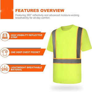 T-shirt de travail haute visibilité pour homme, polyester, manches courtes, col rond, vêtements de sécurité avec bandes réfléchissantes - Product Image 2