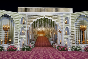 ตกแต่งเวทีงานแต่งงานสไตล์อาหรับสุดหรู โครงโค้งกระจกตกแต่งด้วยสีทอง ปรับขนาดได้ แผงกระจกไม้ ผลิตในอินเดีย - Product Image 5