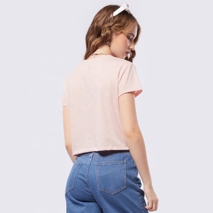 Camisetas cortas de cuello redondo y manga corta para mujer, elásticas, ajustadas, de algodón, lisas, para mujer. - Product Image 2