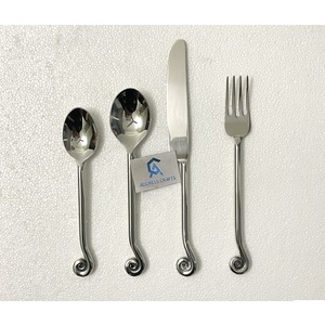 Juego de Cubiertos de Acero Inoxidable Forjado a Precio Mayorista, Juego de 4 Piezas de Cubertería Plana con Cuchara, Tenedor y Cuchillo para Postre, Vajilla para Mesa - Product Image 1