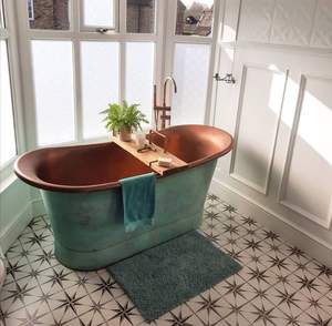 Bañera de Cobre con Acabado Patinado, Estilo Antiguo, Forma Irregular, Ecológica, Duradera, Sin Tapa, Segura, Bañera Tipo Barril - Product Image 6