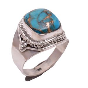 Bagues en cuivre naturel bleu turquoise bijoux indiens vente en gros bijoux en argent 925 bagues en argent sterling fournisseurs fabricant - Product Image 1