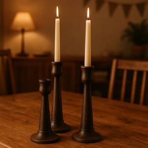 Rustic Black Handcrafted Wood <b>Candle</b> Holder Tall Farmhouse Home Decor - Product Image 6
