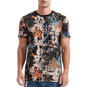 All Over Graffiti Script Printed Dark Base Short Sleeve Urban Streetwear Hip Hop Men T <b>Shirt</b> - Product Image 5