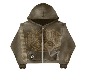 Sudadera con capucha de algodón grueso con borde sin rematar para hombre, estilo oversize, camuflaje, con cremallera completa, corte holgado, estilo urbano, diseñada para hombre. - Product Image 3