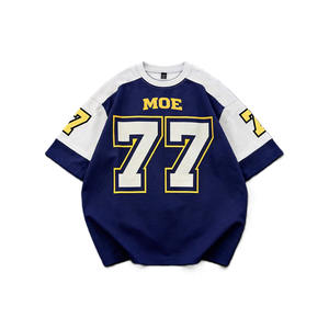 T-shirt surdimensionné en jersey de coton mélangé avec nom et numéro personnalisés, style streetwear, maillot de football américain, production sous marque privée - Product Image 2