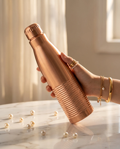 Premium Pure Copper Water <b>Bottle</b> Ribbed Design Leak Proof Ayurvedic Drinking <b>Bottle</b> Reusable Eco Friendly Copper <b>Flask</b> for Home - Product Image 2