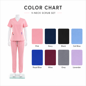 Blouse d'hôpital pour femme, col en V, manches courtes, bleu marine, coton et polyester tissé, avec poches - Product Image 5