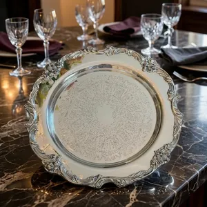 Bandeja Rectangular Metálica de Lujo Vintage Hecha a Mano, Duradera, de Alta Calidad, con Borde Dorado Ornamentado y Acabado Espejo, Decoración de Interiores, Gran Venta - Product Image 1
