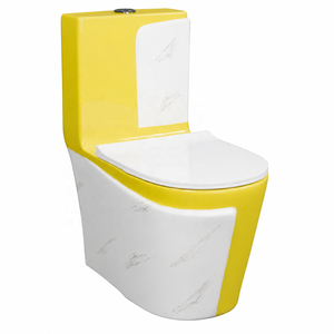 WC monobloc moderne en céramique avec design marbre jaune et blanc, chasse d'eau par lavage - Product Image 1