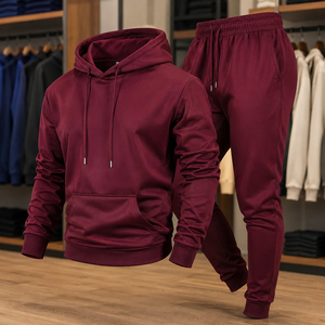 Men's <b>2</b> Piece Set Hooded Zip-Up Knitted Sweatshirt Hoodie Drawstring Long Pants <b>White</b> <b>Black</b> Solid Casual Polyester/Cotton - Product Image 6
