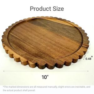 Plateau décoratif rustique en bois grainé, assiette de service ronde, plat de présentation festonné pour anniversaire, maison, café, cadeau - Product Image 4