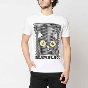 Men's White Short Sleeve O-Neck Cotton T-<b>Shirt</b> Regular Fit Casual Style <b>Geometric</b> Pattern Printed Front Logo - Product Image 1