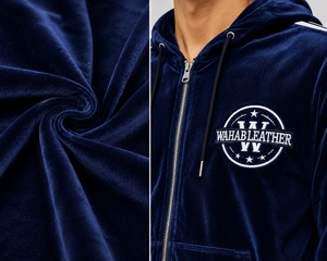 Ensemble de survêtement en velours pour homme avec logo brodé, bleu, décontracté, sweat-shirt et pantalon coupe classique, streetwear d'automne - Product Image 3