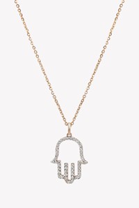 Collier pendentif main Hamza en or massif 14K 18K, diamant de laboratoire taille ronde pavé, 17 pouces réglable, bijou de protection minimaliste - Product Image 3