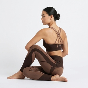 Women Brown <b>Racerback</b> Sports <b>Bra</b> High Waist Full Length Leggings Yoga Set Seamless Four-Way Stretch Activewear - Product Image 6