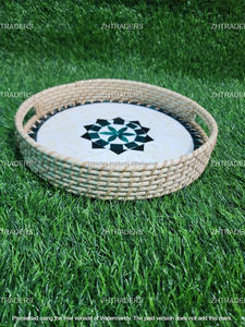 Aarzoo Luxe - Juego de Bandejas de Servir de Ratán con Incrustaciones de Nácar, Artesanía India Hecha a Mano, Lujo Asequible para la Hora del Té y la Recepción de Invitados - Product Image 2