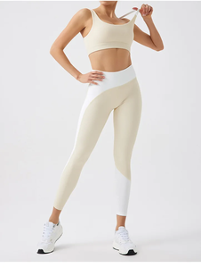 Women's 2 Piece Yoga Set Navy <b>Blue</b> Contrast White Seamless High Waist Leggings Crop Top Racerback Sports <b>Bra</b> Full Length - Product Image 4