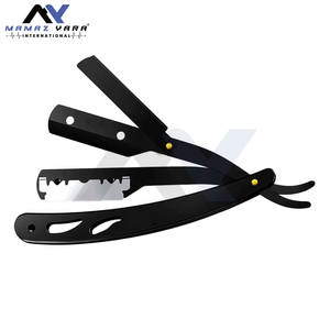 Navaja de afeitar de barbero personalizada con funda de cuero, negro mate, con su logotipo, para salón, de cuchilla recta con bloqueo de seguridad, para afeitado masculino - Product Image 2