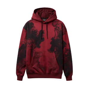Luxury Men's Crimson Heavy Fleece Hoodie with Shadow Flare Graphic Contemporary Oversized Cotton Pullover Sweatshirt Design - Product Image 1
