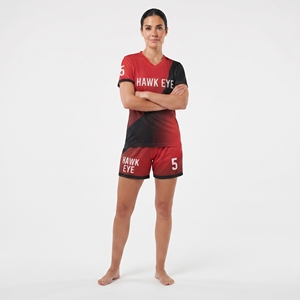 Diseño de sublimación personalizado, camiseta de fútbol para mujer 100% poliéster, manga corta, cuello en V y pantalones cortos, fabricación al por mayor. - Product Image 5