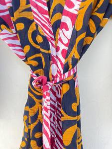 Bata Kimono de Algodón 100% Tejido con Estampado de Dibujos Animados para Mujer, Camisón de Verano Hecho a Mano, Cuello en V, Cintura Elástica, Largo Completo, Suave - Product Image 2