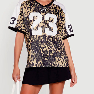 Customized Women’s Leopard Print Mesh American Football Jersey Shirt V Neck Sports Fashion Top Private Label Streetwear Supply - Product Image 6
