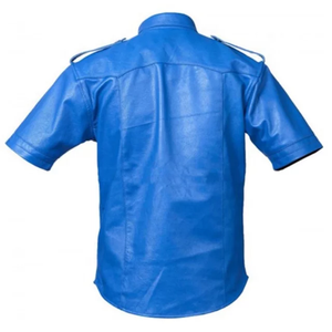 Men's Real Leather Blue Security Protection Style Leather <b>Shirt</b> by Urban Export Line - Product Image 2