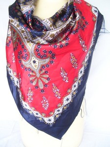 Elegant Women's Square Silk <b>Scarf</b> Floral Printed <b>Red</b> Navy Blue Satin Shawl Multi-Functional Fashion Accessory All Seasons - Product Image 1
