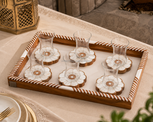 Ensemble de plateaux de service en bois, 6 sous-verres floraux, plateaux décoratifs multifonctionnels traditionnels du Ramadan, 7 pièces, rectangulaires, en bois - Product Image 3