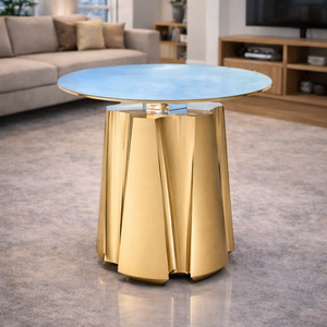 Elegante Mesa de Centro Redonda con Base de Acero Dorado Reflectante y Tapa de Vidrio Moderna para Muebles de Sala de Estar - Product Image 6