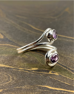Elegant <b>Adjustable</b> <b>Silver</b> 925 Bypass <b>Ring</b> Oval Cut Two Purple Amethyst Birthday Anniversary Jewelry Gift - Product Image 4