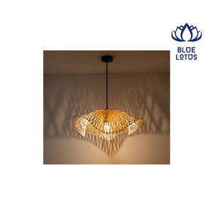 Blue Lotus Rattan Bell Shade LED Pendant <b>Light</b> with Gold Finish and <b>Sensor</b> Control Large Mounted <b>Ceiling</b> Lamp - Product Image 1