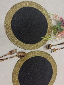 Gold Rimmed Black <b>Beaded</b> <b>Placemat</b> Round Table Decor Boutique Wholesale Artistry By PR India Manufacturer Premium Quality - Product Image 2