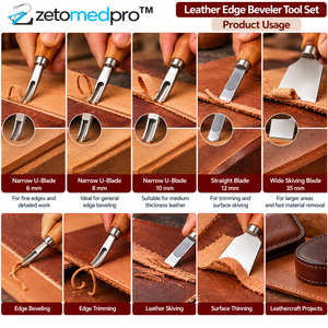 Ensemble de 5 outils de façonnage et de découpe des bords en cuir, lames en acier, manches en bois, outils pour le travail du cuir ZETOMEDPRO - Product Image 5