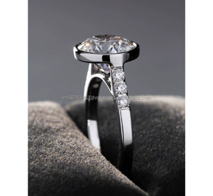 Anillo de compromiso/boda unisex de oro blanco fino de 14k con diamante brillante cultivado en laboratorio IGI, engaste de bisel vintage, para aniversario - Product Image 3
