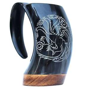 Authentique Corne de Buffle Vintage pour Boire, Tasse à Bière Faite à la Main de Style Viking avec Bord Doré – Offre de Gros - Product Image 6
