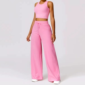 Conjunto deportivo de yoga para mujer, 2 piezas, sujetador deportivo y leggings, tela elástica cómoda y transpirable de licra/poliéster, elástica en cuatro direcciones - Product Image 1