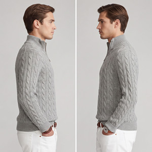 Cardigan en laine gris pour homme, tricot torsadé, col montant, manches longues, épais, anti-boulochage, pour l'hiver - Product Image 5