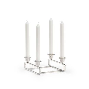 Candélabre architectural doré à 4 têtes en laiton, support de bougies coniques, design pyramidal sculptural pour décoration de salon moderne - Product Image 4