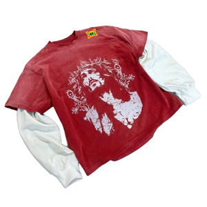 Orange Men's T-<b>Shirt</b> With <b>Jesus</b> Print Contrast Sleeve Casual O-Neck 100% Cotton Jersey Short Sleeve - Product Image 2